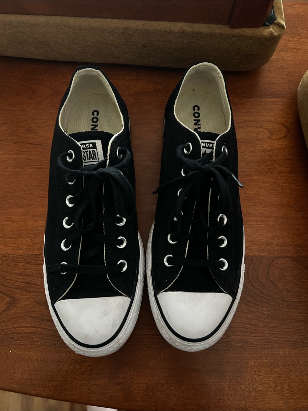 Converse Womens Black Low-Top Platform Canvas Sneakers with White Toe